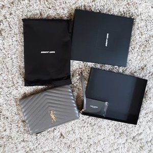 Yves Saint Lauren AUTHENTIC Brand New GREY Pouch with GOLD YSL MONOGRAM